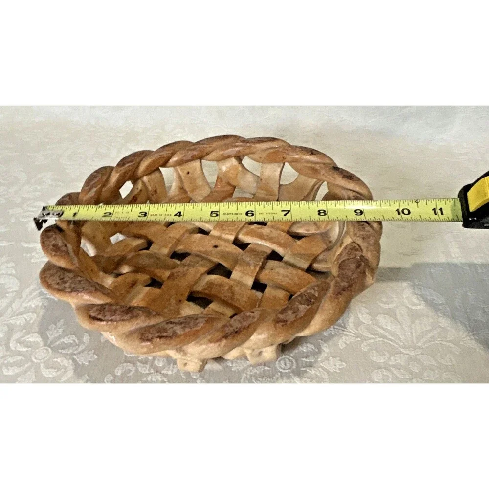 Vintage Italian Woven Ceramic Basket Bowl 9.5